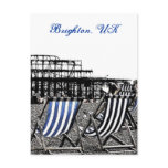 (UK) Empty Deckchairs, burnt Pier Postcard