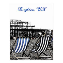 (UK) Empty Deckchairs, burnt Pier Postcard