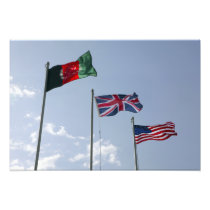 UK Flag between the Afghan and US flags