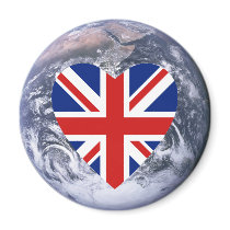 UK Flag Heart over Planet Earth