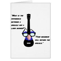 Ukuleles and lawnmowers cards