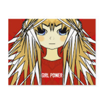 Ultra Cute Anime Blonde Long Hair Girl Power Post Cards