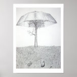 Umbrella Tree B&W Print