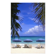 umbrellas on beach, St. Maarten, Caribbean Art Photo