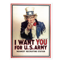 Uncle Sam I Want You For US Army Postcards