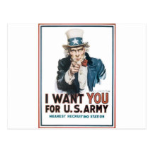 Uncle Sam Poster, America. I Want You For... Post Card