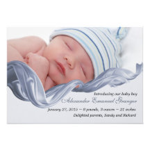 Unfurling Blue - Photo Birth Announcment Personalised Invite