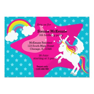 Unicorn * CHOOSE your background colour 13 Cm X 18 Cm Invitation Card