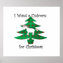 Unicorn in Christmas tree on green Poster