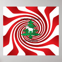 Unicorn in Christmas tree on red swirls Print