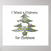 Unicorn in Christmas tree on silver Print