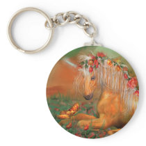 Unicorn Of The Roses Art Keychain