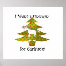 Unicorn on Christmas tree on gold fade Posters
