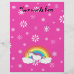 Unicorn on clouds pink snowflakes flyer design