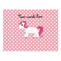 Unicorn pink white polka dots postcards