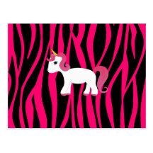 Unicorn pink zebra stripes postcards