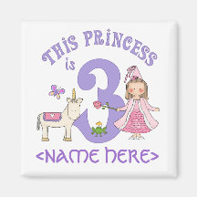 Unicorn Princess 3rd Birthday Magnets