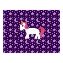 Unicorn purple stars and moons post cards