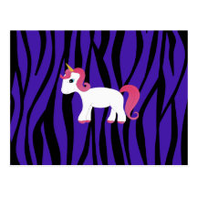 Unicorn purple zebra stripes post cards