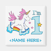 Unicorn Rainbow 1st Birthday Fridge Magnet