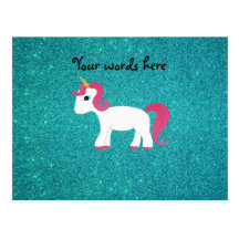 Unicorn turquoise glitter postcards