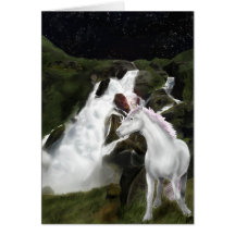 Unicorns waterfall greeting card