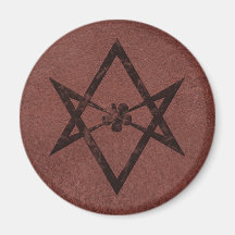 Unicursal Hexagram Thelemic Symbol on Red Leather Fridge Magnet