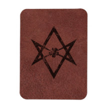 Unicursal Hexagram Thelemic Symbol on Red Leather Vinyl Magnets