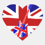 Union Jack British Guitar Art 2 Heart shape sticke Round Stickers