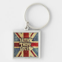 Union jack faith, love and hope distressed art. key chain