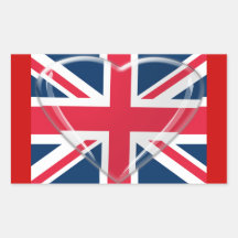 Union Jack Flag and Glass Heart Art Rectangle Stickers