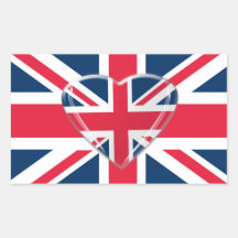 Union Jack Flag and Heart Art Rectangular Sticker