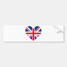 Union Jack Heart Shape Bumper Stickers