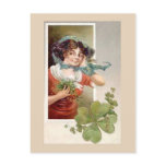 Unique vintage illustration - Girl with Shemrock postcards