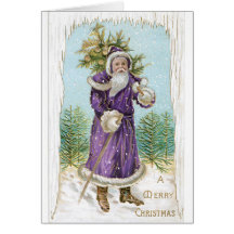 Unique vintage Santa in Purple!  Christmas Card