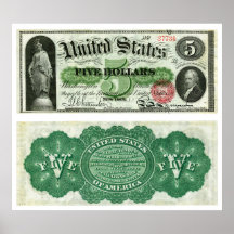 United States $5 Banknote Series of 1863 Print