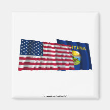 United States and Montana Waving Flags Refrigerator Magnets