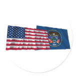 United States and Utah Waving Flags Stickers