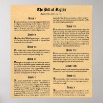 United States Bill of Rights First Ten Amendments Poster