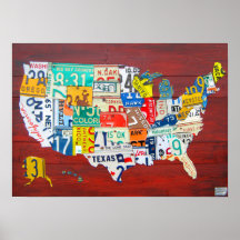 United States License Plate Map 2011 Red Version Poster