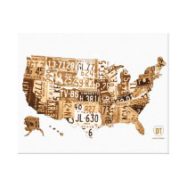 United States License Plate Map Sepia Wrapped Cnvs Canvas Prints