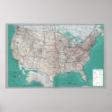 United States Maps, Printed Road Map Poster