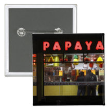 United States, New York. Grey's Papaya: window Pinback Button