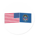 United States & Utah Flags Round Sticker