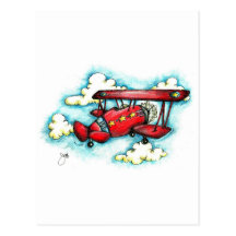 Up! Up! and Away - Retro Aeroplane With Clouds Postcards