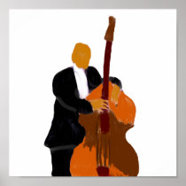 Upright bass player, full body black suit poster