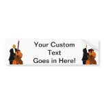 Upright bass player in black suit painting bumper stickers