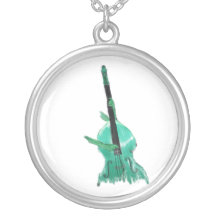 Upright bass, two hands, aqua version for musician custom necklace