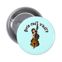 Upright String Double Bass Girl Pinback Buttons