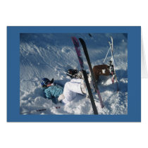 Upside down skiing greeting cards